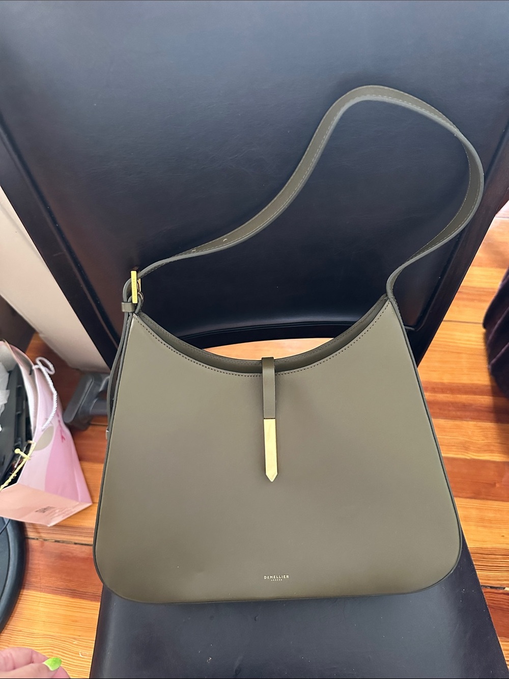 Demellier Large Tokyo Shoulder Bag in Olive Green